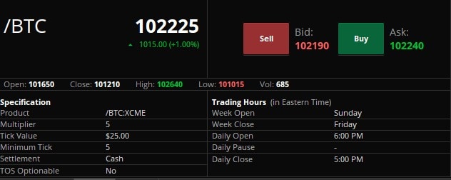 November Bitcoin Futures (/BTCX25) Specs