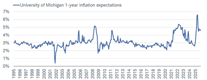 Consumers' inflation expectations for the year ahead have been elevated in the post-pandemic era.