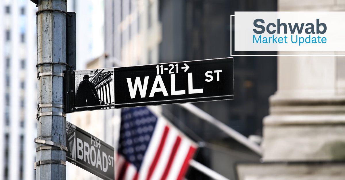 Schwab Market Update: Street signs on Wall Street in Manhattan. 
