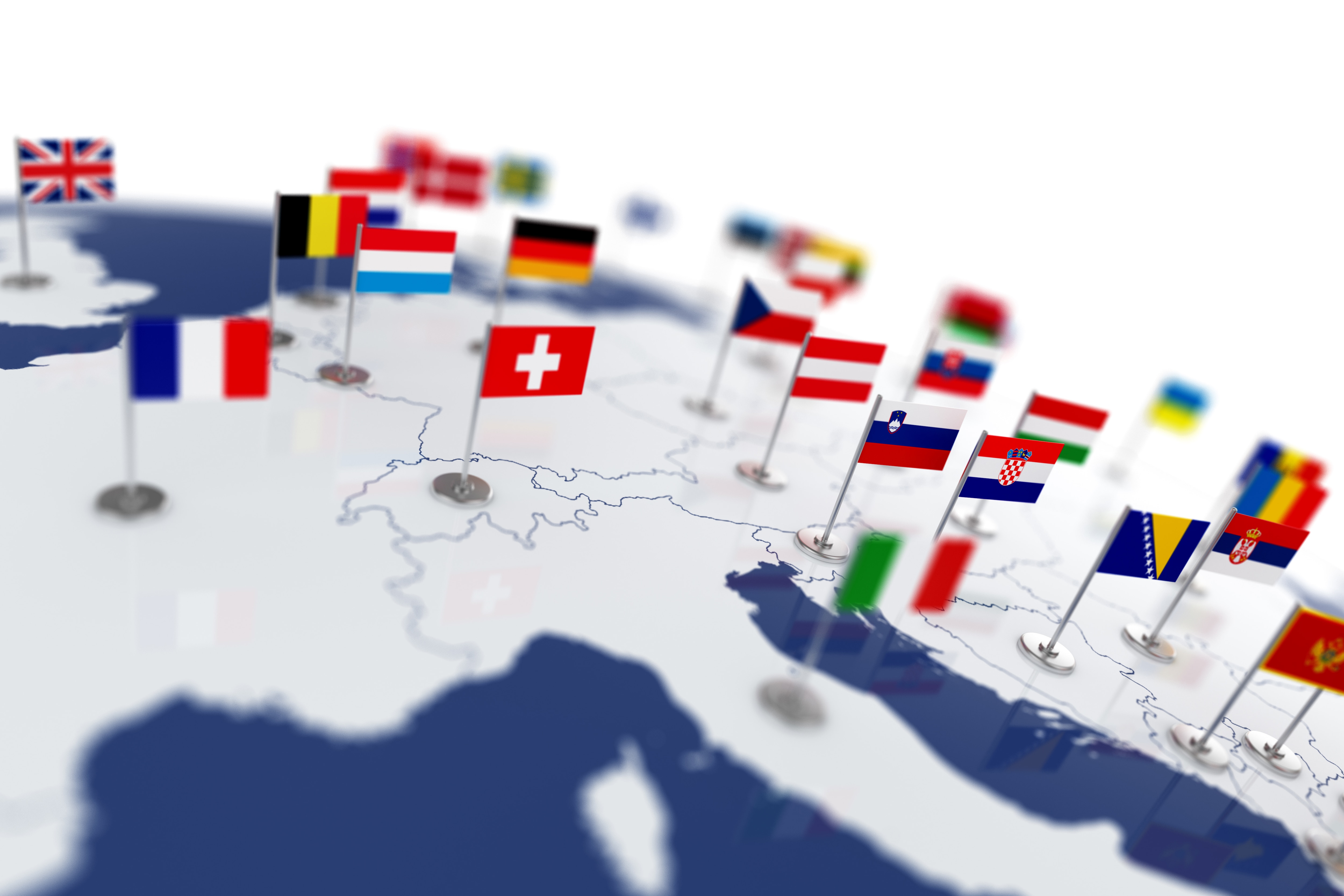 Image of a map with the flag of different nations
