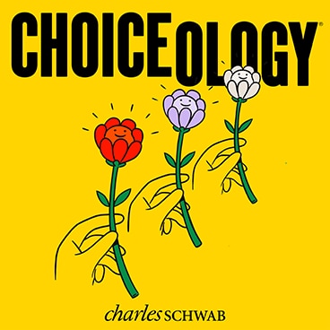 Illustration of three flowers with smiley faces being held in a line.