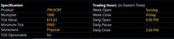10-year treasury futures (/TN) contract specifications