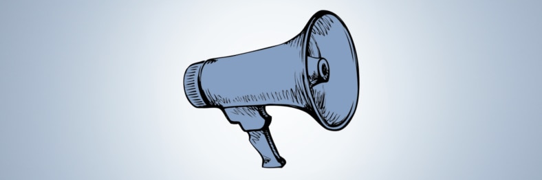 Illustration of a megaphone on a light background.